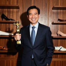 Smiling Corporate CEO in wood paneled office surrounded by body parts, award winning photo, bold colors, front flash, harsh shadows, sharp detail,