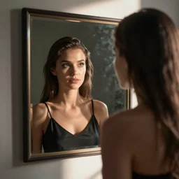 stable diffusion looks herself at the mirror