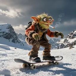 Gollum on snowboard with sigarette