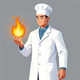 a burning chemist in a white coat, modern pop art