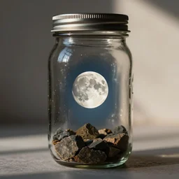 a small moon in a mason jar