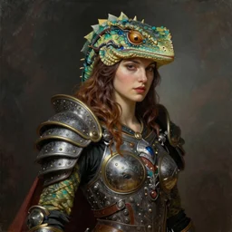 Mystical Valkyrie, Portrait of a beautiful female Reptilian warrior, Regal, Realistic, Refined, Detailed Digital Art, Oil Painting, William-Adolphe Bouguereau, Art Frahm, Esao Andrews, Steampunk, Walt Disney (1937), Highly Detailed, Cinematic Lighting, Unreal Engine, 8k, HD