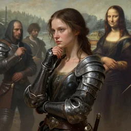 a young warrior woman moments before battle in contemplation, diffuse lighting, fantasy, intricate, elegant, highly detailed, lifelike, Rebel, photorealistic, digital painting, artstation, punks, illustration, concept art, smooth, sharp focus, artgerm, by John Collier and Albert Aublet and Leonardo da vinci and Krenz Cushart and Artem Demura and Alphonse Mucha
