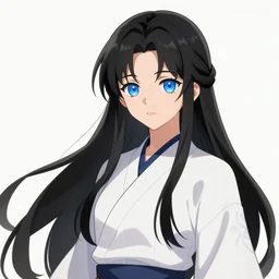 anime character portrait of a female martial artist!! long black hair! blue eyes! elegant, intricate outfit, fine details by stanley artgerm lau, wlop, rossdraws, james jean, andrei riabovitchev, marc simonetti, and sakimichan, trembling on artstation