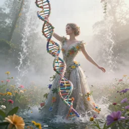 dna, woman, ferdinand knab, breath - taking beautiful, streams, flowers, and mist, an aesthetically pleasing, dynamic, energetic, lively, complex, intricate, detailed, well - designed digital art, streams, flowers, and mist, early morning, light and shadow