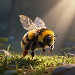 A bumblebee in the style of Pixar, dramatic composition