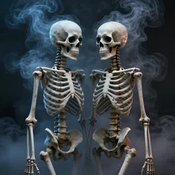 a beautiful skeleton couple made out of blue and grey smoke, hyper realistic, 4k, trending on artstation,