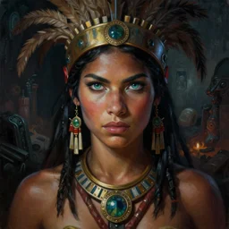 a highly detailed symmetrical painting of a female amazon warrior with piercing beautiful eyes in dark tomb setting, dynamic lighting, ambient lighting, deviantart, art by artgerm and glenn fabry