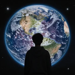 A Human not from Earth Astronomy cosmic color scheme looking into the universe