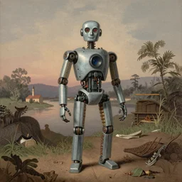 a portrait of a robot in a scenic environment by john atkinson grimshaw