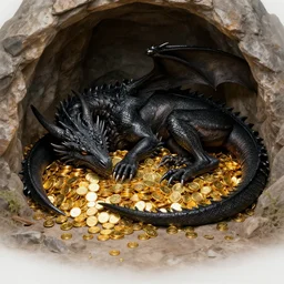a black dragon, sleeping on a hoard of gold in its den. highly detailed 1 6 - bit pixel art of a vibrant cave and treasure of jewels and coins, trending on artstation