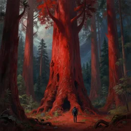 A strange redwood biome and on an alien science-fiction planet, beautiful matte painting, Moebius, frank frazetta, sid mead, james gurney, thomas kinkade, rodney mathews, trending on artstation