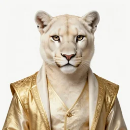 award winning beautiful portrait commission of a male furry anthro albino mountain lion with a beautiful hyperdetailed attractive outfit and face wearing a gold and black rockstar outfit playing guitar on a stage. Character design by charlie bowater, ross tran, and makoto shinkai, detailed, inked, western comic book art