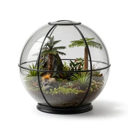 oversized glass terrarium globe, commercial catalog photo, isolated on a pure white background, centered, entire object in frame, sharp focus, soft studio lighting