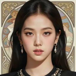 jisoo from blackpink, portrait, highly detailed, deep focus, elegant, digital painting, smooth, sharp focus, illustration, ultra realistic, 8 k, art by artgerm and alphonse mucha
