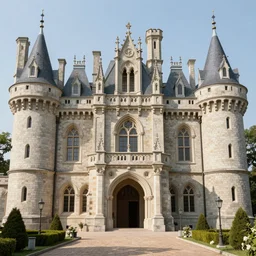 complex 3 d render, hyper realistic, looking close up at a well maintained castle