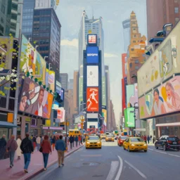 an edward hopper style painting of new york times square, spring