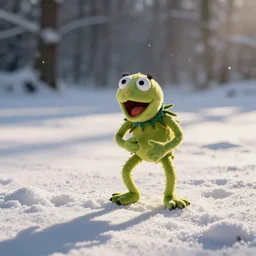 kermit playing in the snow
