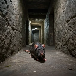a shapeshifter human rat in a stone corridor. wide angle. trending on artstation, craig mullins, gopro lens.