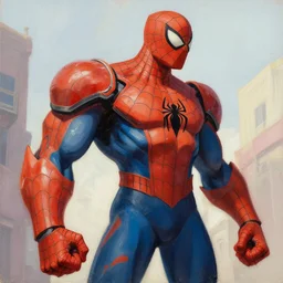 greg manchess portrait painting of armored spiderman ultraman cyborg hybrid as overwatch character, medium shot, asymmetrical, profile picture, organic painting, sunny day, matte painting, bold shapes, hard edges, street art, trending on artstation, by huang guangjian and gil elvgren and sachin teng