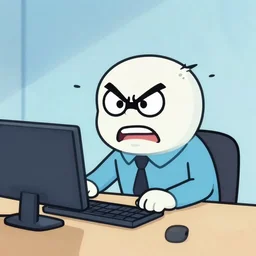 an angry computer character