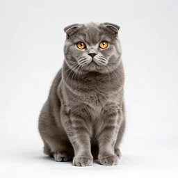 fierce scottish fold cat, professional studio photo, full body, isolated on a pure white background, centered, entire subject in frame, sharp focus, soft studio lighting