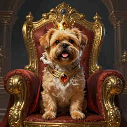 An epic fantasy comic book style portrait painting of a petit brabancon dog queen in throne, unreal 5, DAZ, hyperrealistic, octane render, cosplay, RPG portrait, dynamic lighting
