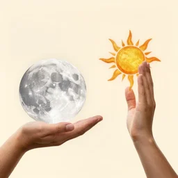 holding moon on the left hand and sun on the right hand