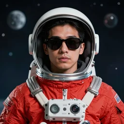 cool retro space explorer portraits. sunglasses red astronaut suit. josan gonzalez, victo ngai