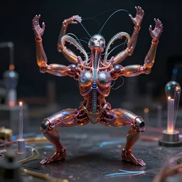 optical fiber organic cyborg in ecstasy, climax, photorealistic