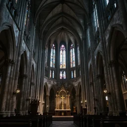 inside a dark haunted cathedral
