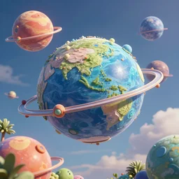 a highly detailed 3 d render of colorful solarpunk planets, matte painting, dreamy ethereal vibes, trending on artstation, 8 k,