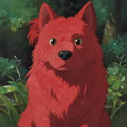 beautiful painting cell shading from the anime film by studio ghibli, red anthropomorphic dog slitscan video effect, painting by Raqib shaw, detail fur,