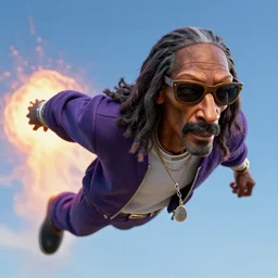 photorealistic professional digital art of a highly detailed super sayan snoop dogg. accurate snoop's face. he flies in the sky preparing a kamehameha. octane render, clear, intricate, highly detailed, unreal engine 5.