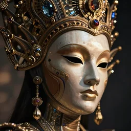 a beautiful cyborg made of orchestral ceremonial maske