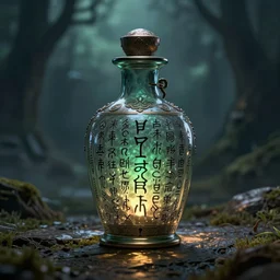 potion bottle filled with spooky runes, symmetrical