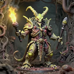 airbrush macro baphomet orcus hybrid, full bodied shot, random animal | viscera as god |, carapace armor, claustrophobically crowded into a deep in sewer system, chris foss, enric torres, wayne d barlowe, alberto bontempi, feng zu hyper realism, torch light, muted horror of puce lime colors, epic, hyper detailed,