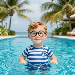 where’s waldo, a beautiful day at a tropical pool,colorised,photograph