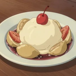a delicious beautiful dish of food, in style of studio ghibli, anime