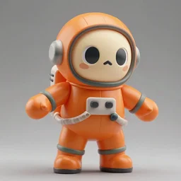 still figurine of a giant inflated astronaut wearing a orange and teak suit, tsurime eyes, tareme eyes, eyes by kon satoshi, personification, dynamic pose, detailed product photo, featured on amiami, tone mapped, beautiful composition, 8 5 mm, f 5. 8, soft lighting