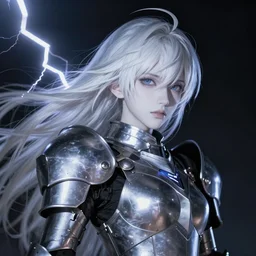 sakimi chan, fantasy armor, detailed face, white skin, dramatic lighting, tony sart, wind, lightning