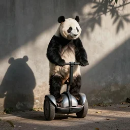 panda on an electric unicycle, photo