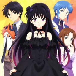 anime portrait of a young girl wearing a black pleated gothic dress and choker, kyoto animation, last exile, blue submarine no. 6, katsura masakazu, tsutomu nihei, loish, murata range, kawaii, manga, bright colors, beautiful, vibrant, gradation