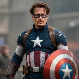 an avengers movie still of johnny depp as captain america, 4 k, cinematic