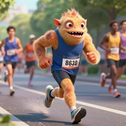 HD, strange stock photo of a cyclops monster running a marathon, CGsociety, 3dcg, trending on ArtstationHD, artstation, highly detailed, rendered image