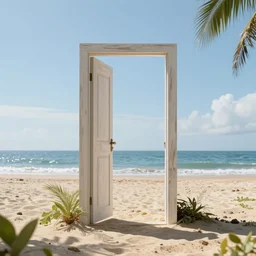 a doorway to another dimension opens on a beach, hyperrealistic, photorealistic, concept art, trending on artstation, digital illustration, cinematic lighting, 4 k, ultra hd, beautiful colors, highly detailed, octane render, unreal engine 5