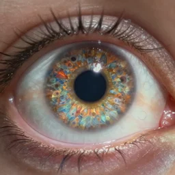 closeup of a eyeball with many pupils by thomas kinkade