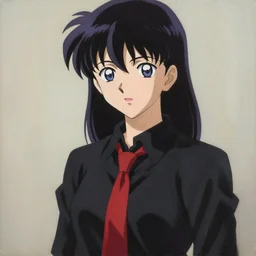 anime motoko kusanagi wearing a black shirt and red tie, 4k, oil painting