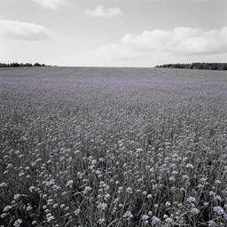 incredible black and white artwork of a field with purple flowers