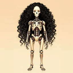artgerm, joshua middleton comic cover art, triangular skeletal calcium fungus lich, full body, symmetrical eyes, symmetrical face, long curly black hair, cyborg, warm colors